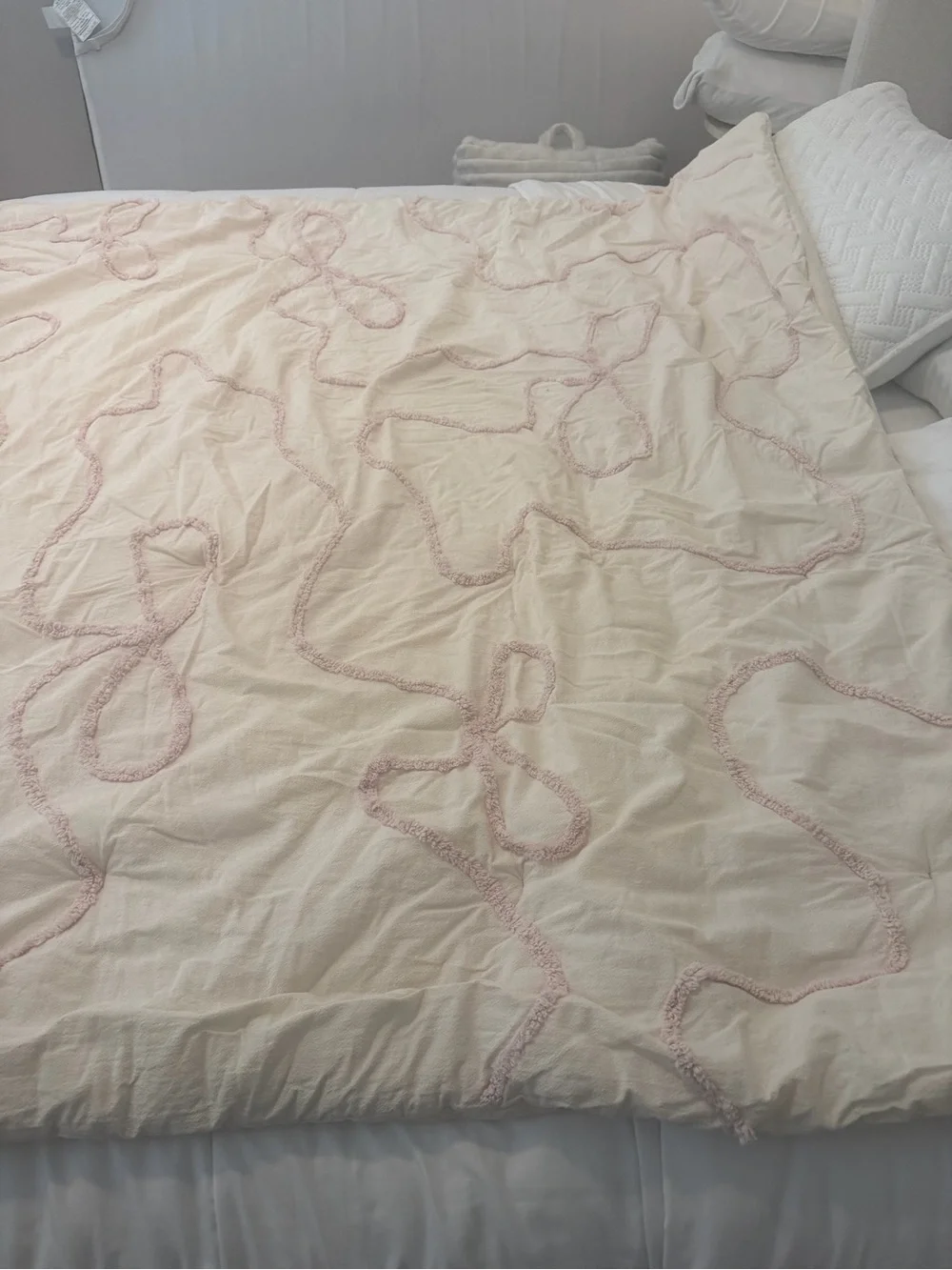 Urban Outfitters Cream Comforter with Blush Tufted Loop Design